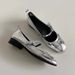 Sheepskin Version Bowknot Silver Shoes Women's Flat Shallow Mouth Mary Jane Shoes One Piece Buckle Versatile Small Leather Shoes_vogvips.com