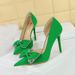 New Pink High Heels Large Size 41 To 43 Side Hollow Shallow Mouth Pointed Rhinestone Bow Sexy Goddess Stiletto_vogvips.com