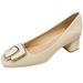 French Beige Thick Heel High Heels Women's Summer 2025 New Style Temperament Toe Shallow Mouth Square Buckle Commuting_vogvips.com