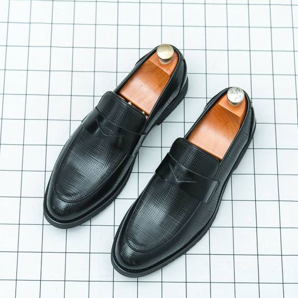 New Fashion Men's British Black Business Casual Loafer Shoes Daily Driving Office Leather Shoes One Foot Pedal Lazy Brown Banquet Dress Wedding Men's_vogvips.com