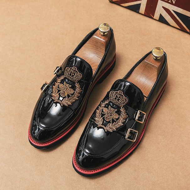 New Fashion Men's Brown Business Casual Loafer Shoes Daily Office Black Buckle Monk Men's Shoes One Foot Cover Banquet Dress Wedding Leather Shoes_vogvips.com