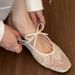 Sheepskin White French Style High Rise Ballet Women's New Butterfly Knot Mesh Versatile Flat Sole Shoes Women_vogvips.com