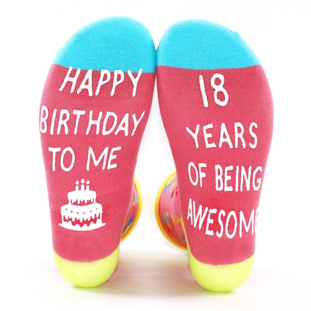 Birthday knitted cotton socks sole creative copywriting adhesive floor socks_vogvips.com