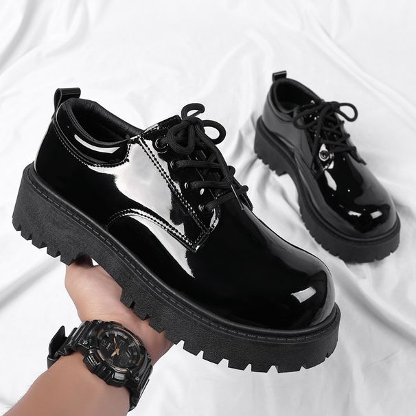 Men's Glossy Patent Leather Derby Shoes British-Style Round-Toe Boots Comfortable Formal/Casual Office Footwear For Wide Feet_vogvips.com
