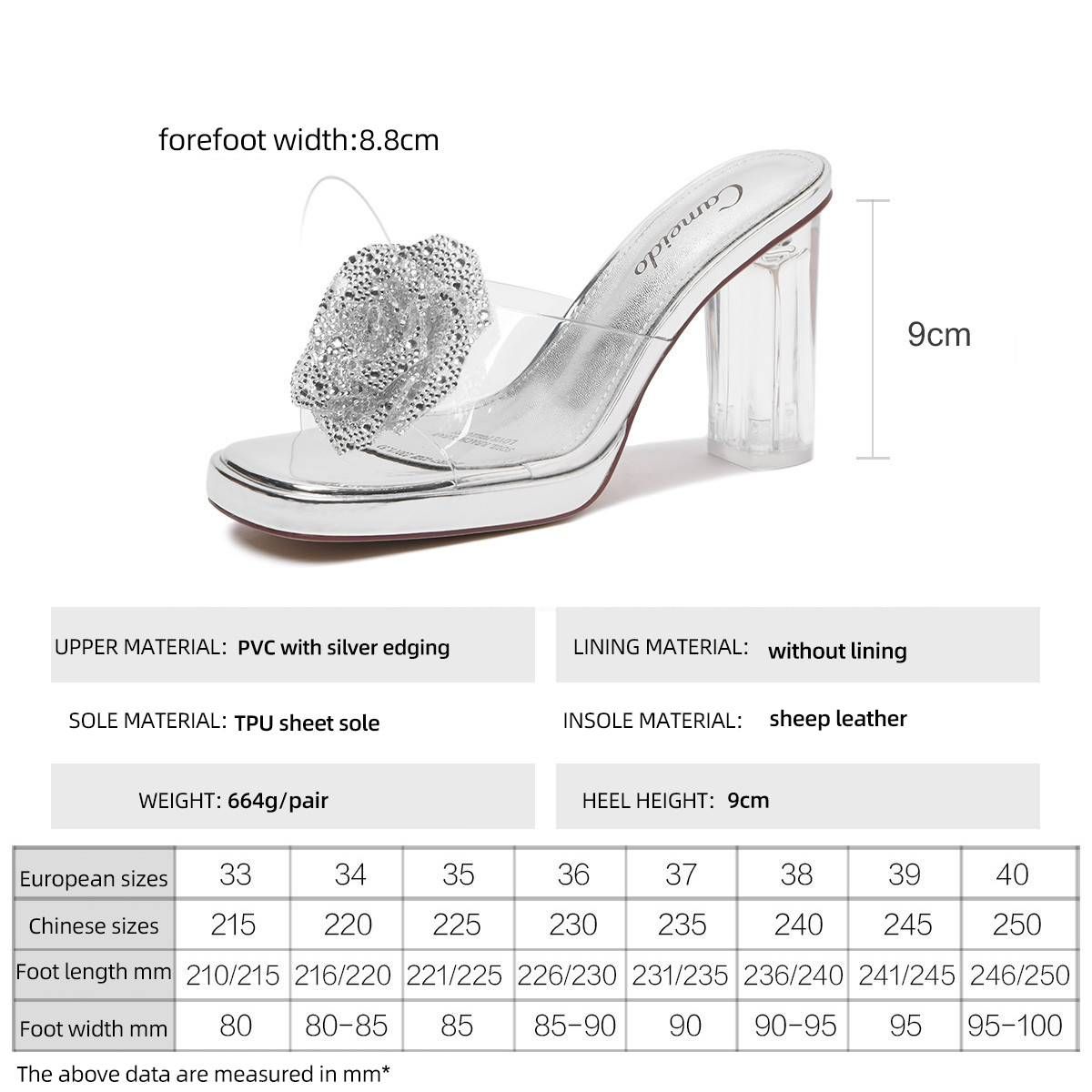 Cameido Women's Crystal Slippers, With Super High Heels, Suitable For Wearing Outside As Fashion Slippers, Decorated With Rhinestones And Flower_vogvips.com