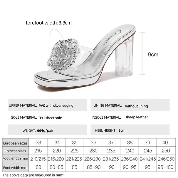 Cameido Women's Crystal Slippers, With Super High Heels, Suitable For Wearing Outside As Fashion Slippers, Decorated With Rhinestones And Flower_vogvips.com