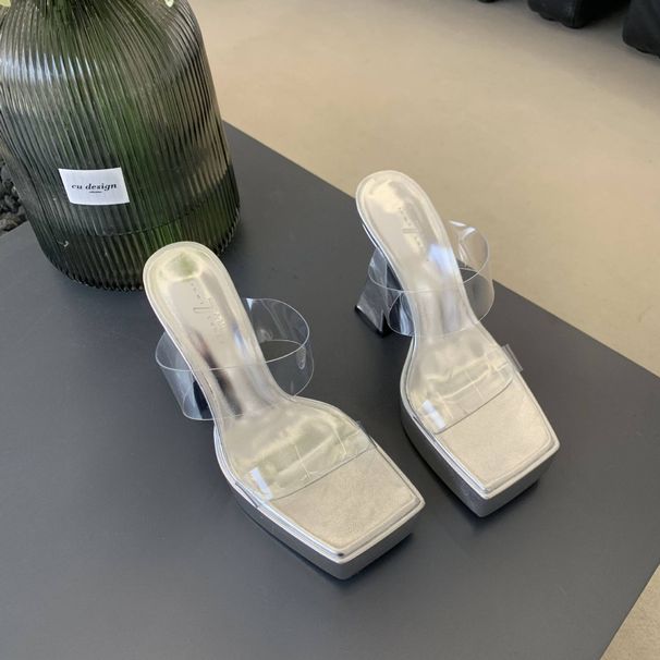 Women's Shoes Transparent Sandals For Women Summer Outdoor Wear New Style One Word Super High Heels Waterproof Platform High Thick Heel Sandals_vogvips.com