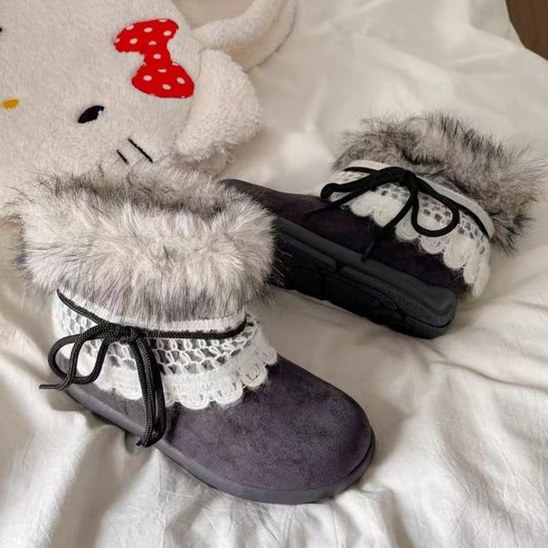 Hairy Snow Boots For Children, Anti Slip And Warm Winter 2025 New Style With Thick Fleece Sole, Midsole, Northeast Large Cotton Shoes, Short Boots_vogvips.com