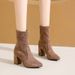 Large Size 2025 Autumn And Winter New European And American Style Martin Boots For Women, Stretchy Fabric With Fleece And A Mid Heel For Women_vogvips.com