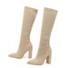 Women's Fashion Stretch Knit Pointed Toe Boots With Chunky Heel - Comfortable & Stylish Mid-Calf Boots For Fall & Winter_vogvips.com
