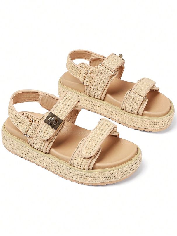 Flat Sandals For Women Dressy Spring Summer Woven Raffia Platform Sandals Espadrille Sandals Comfortable Wide Width Casual Open Toe Beach Sandals_vogvips.com