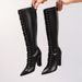 Women's Lace-Up Burgundy Knee-High Sexy Pointed Toe Back Zipper Chunky Heel Long Boots European And American Style_vogvips.com