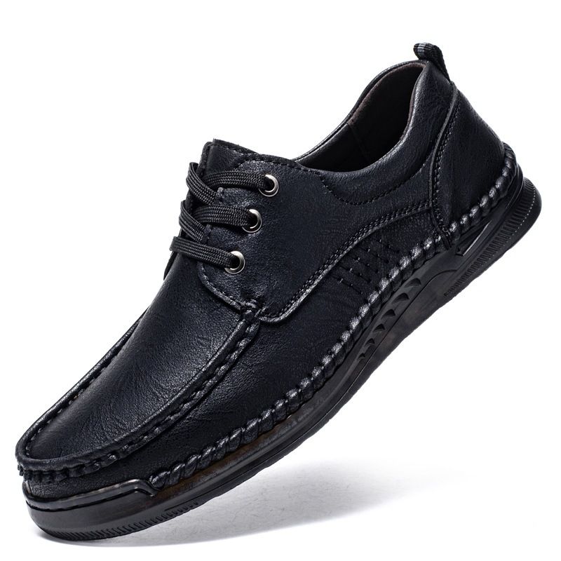 Handmade Men's Shoes, Retro Casual Shoes, Men's Lace-Up Round-Toe Youth British-Style Trendy Shoes, Men's Leather Shoes_vogvips.com