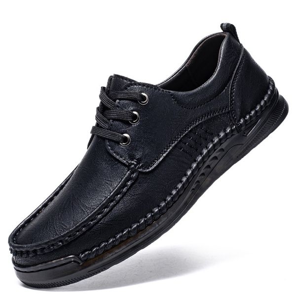 Handmade Men's Shoes, Retro Casual Shoes, Men's Lace-Up Round-Toe Youth British-Style Trendy Shoes, Men's Leather Shoes_vogvips.com