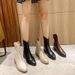 Autumn Winter New Pointed Toe Small V-Mouth Mid-Chunky Heel Versatile Western Denim Short For Women Slimming Elastic_vogvips.com