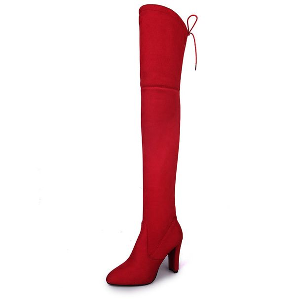 SHLIANG Fashion Over The Knee Women Boots Stretch Fabrics High Heel Slip On Shoes Pointed Toe Woman Long Boots Size Plus Size 34-43 SB202_vogvips.com