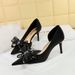 3226-AH38 Korean Fahion Banquet Women' Slim Heel, Shallow Mouth, Pointed Water Diamond Lace Bow High Heel Single_vogvips.com