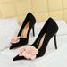 1829-H57 Korean Version Fashionable Sweet Slim Super High Heels, Suede, Light Mouth Pointed, Color Blocked Flower Single_vogvips.com