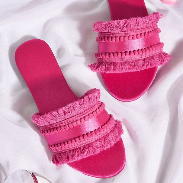 Cross-border Large-size Women's Slippers Daily Wear Summer New Sandals Tassel Flat-bottomed Slippers Versatile Foreign Trade Beach Shoes_vogvips.com