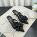 Fairy Style Pink Sandals For Women 2024 Spring Summer French Pointed Bowknot Hollow High Heel Half Closed Toe Slippers_vogvips.com