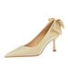 9527-10 European And American Style Banquet Stiletto Satin Versatile Bow Pointed Toe Shallow Single Shoes Elegant High_vogvips.com