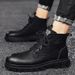 Glide Men's Martin Boots Autumn 2024 New British Style High-top Casual Pure Black Mid-top Height-increasing Work Shoes_vogvips.com
