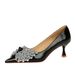 1961-H60 European And American Style Rhinestone Bow Elegant High Heels Pointed Toe Stiletto Versatile Shallow Trendy_vogvips.com
