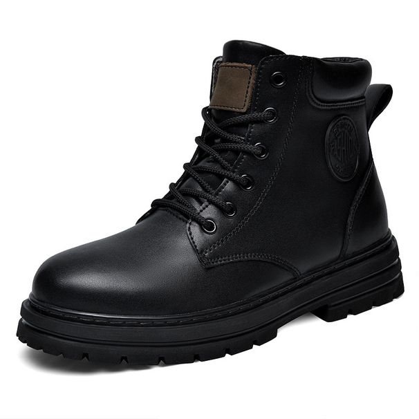 Big Yellow Boots Men's Medium Tube Tooling Boots Couple Locomotive Thick-soled Splicing Martin Boots_vogvips.com