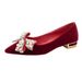 Red Wedding For Women 2022 New Pearl Bow High Heels Pointed Toe Chunky Heel Single Xiuhe Shoes_vogvips.com