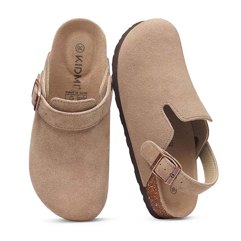 Bebealy Women's Cow Suede Clogs With Adjustable Strap Indoor And Outdoor Fashion Cork Footbed Leather Mules Slip On Potato Shoes_vogvips.com