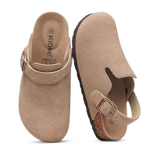 Bebealy Women's Cow Suede Clogs With Adjustable Strap Indoor And Outdoor Fashion Cork Footbed Leather Mules Slip On Potato Shoes_vogvips.com