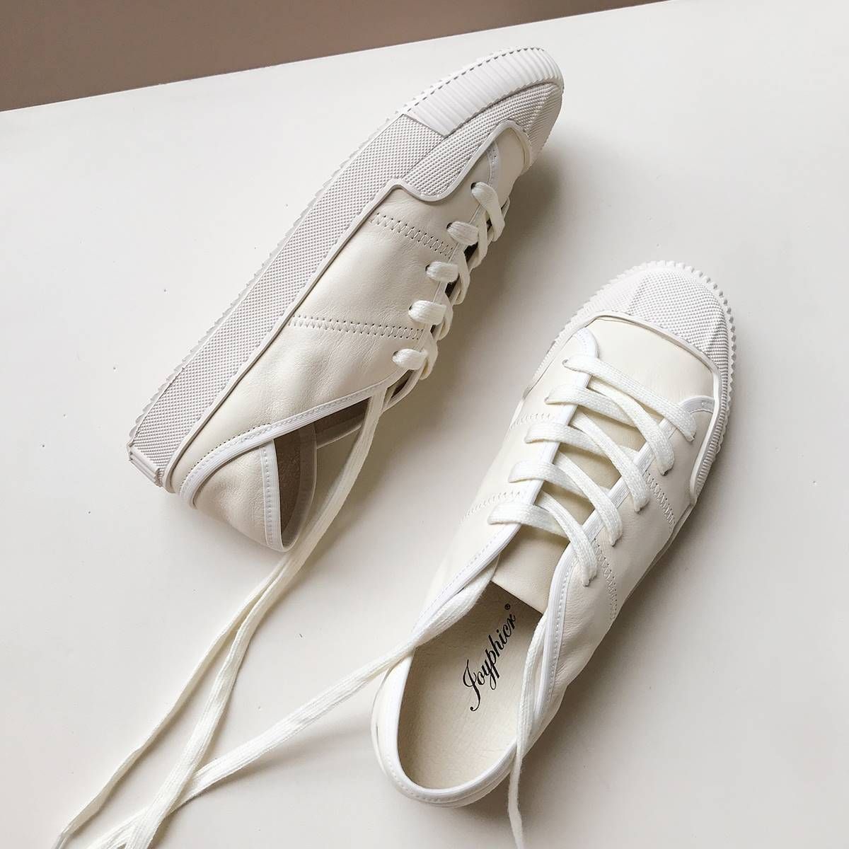 Women's Shoes Incredibly Comfortable Two Way Genuine Leather White Sneakers For Women, Spring/Summer Thin Style With Step Down Heel, Flat Casual Shoes_vogvips.com