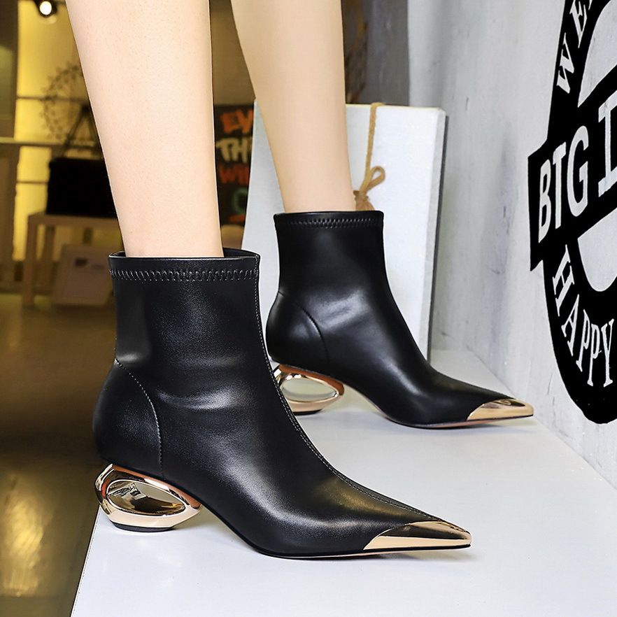 Women's Shoes Banquet Ankle Boots For Women, Metal Heel, Mid Heel, Hollowed Out Heel, Iron Toe, Pointed Toe._vogvips.com