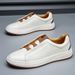 Men's Genuine Leather High-End Thick-Soled White Sneakers Autumn Trendy Versatile Slip-On Lazy Casual Shoes_vogvips.com