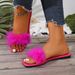 2026 Korean Version Of The New Summer Flat Furry Slippers Women, Fashionable Low-heeled Sandals With Feathers For_vogvips.com