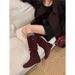 Women's Comfortable Soft Leather Mid-Calf Western Boots With Round Toe And Hidden Wedge Heel For Autumn Winter Spring Above The Knee_vogvips.com