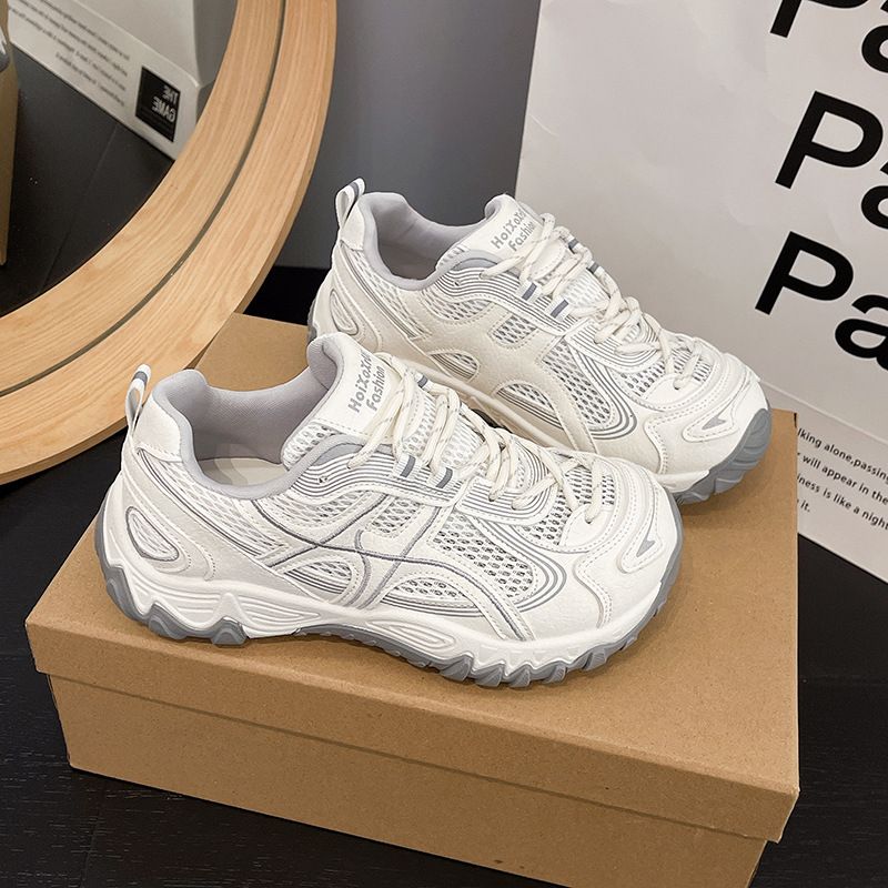Women's European Style Platform Sneakers Lace up Chunky Sole Hidden Heel Lift 2026 Spring New Fashion_vogvips.com