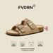 Women's Casual Sandals Full Cowhide Sole Thick Heel Outdoor Wear Retro Double Buckle Half Length Slip-On Shoes_vogvips.com