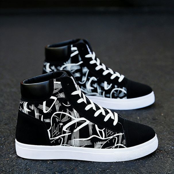 Street Style Fashion Sneakers Mens Casual Shoes Flat Breathable High Top Black Red Brand Male Footwear_vogvips.com
