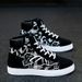 Street Style Fashion Sneakers Mens Casual Shoes Flat Breathable High Top Black Red Brand Male Footwear_vogvips.com