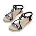 plus Size Rhinestone Embellished Wedge Heel Sandals For Women Ethnic Fashion Beach Shoes With Elastic Band_vogvips.com