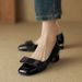 Xiaoxiangfeng Color Matching Small Leather Shoes Women's Square Head Thick Heel Bow Medium Heel Single Shoes_vogvips.com