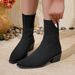 Women's Slimming mid Heel Sock Boots Knitted plus Size Chunky Fashion Cowboy Boots for Spring New Style Elastic_vogvips.com