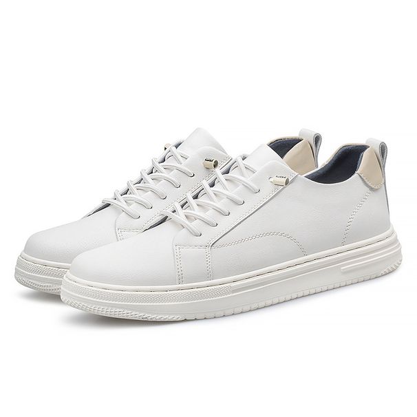 Men's Round Head Board Shoes Cowhide Surface Breathable Small Hole Casual Little White Shoes Low-top Sports Men's Shoes_vogvips.com