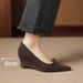 Cameido Women's Vintage Pointed Toe Mary Jane Shoes Suede Leather Bow Heel Spring_vogvips.com