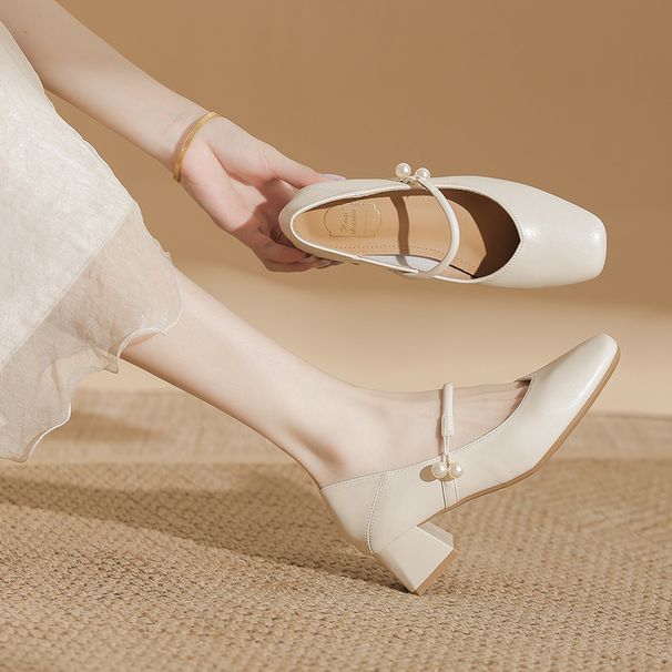 French-style Chunky Heel Women's 2025 New Low-heel Mary Jane Soft Leather Vintage Cheongsam Bridal Bridesmaid Wedding_vogvips.com