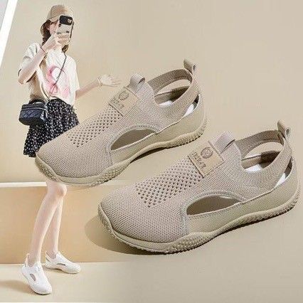 2025 Summer New Style Hollow Breathable Slip-On Lazy White Lightweight Casual Sports Mesh Women's Shoes_vogvips.com