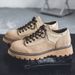 Men's Retro Work Boots With Anti-Slip Sole, Chunky Round-Toe Ankle Boots For Casual Wear, Suede & Canvas Upper, Cushioned Comfort & Height Increase_vogvips.com