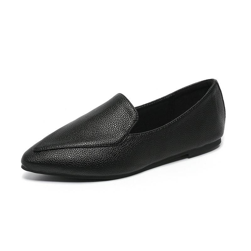 Women’s Shoes Versatile Soft Leather Shoes Simple Splicing Comfortable Pointed Toe Flat Bottom Lazy One-legged Loafers_vogvips.com