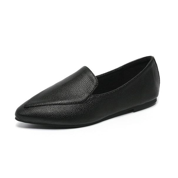 Women’s Shoes Versatile Soft Leather Shoes Simple Splicing Comfortable Pointed Toe Flat Bottom Lazy One-legged Loafers_vogvips.com